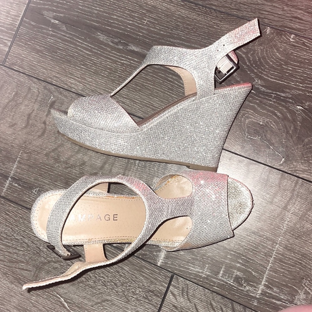 Silver wedge prom shoes